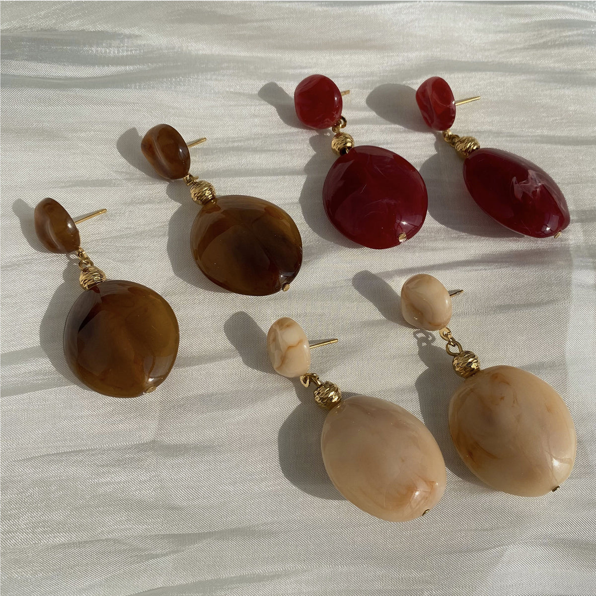 Aquabliss Chunky Gold-Tone Stainless Steel Resin Drop Statement Earrings