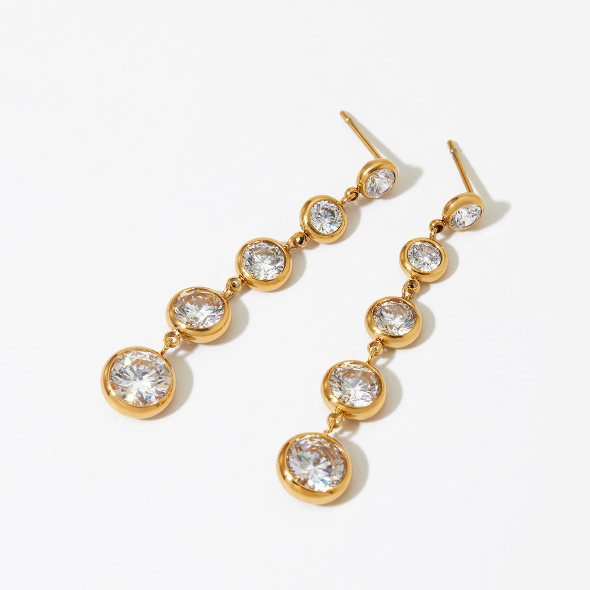 Aquabliss Stainless Steel Graduated Cubic Zirconia Long Drop Earrings
