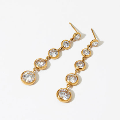 Aquabliss Stainless Steel Graduated Cubic Zirconia Long Drop Earrings