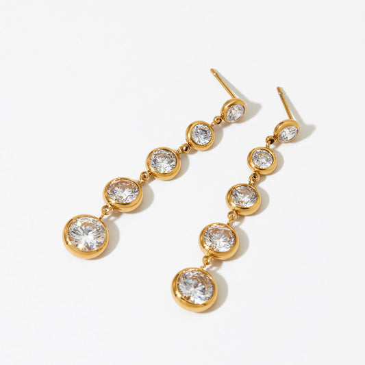 Aquabliss Stainless Steel Graduated Cubic Zirconia Long Drop Earrings