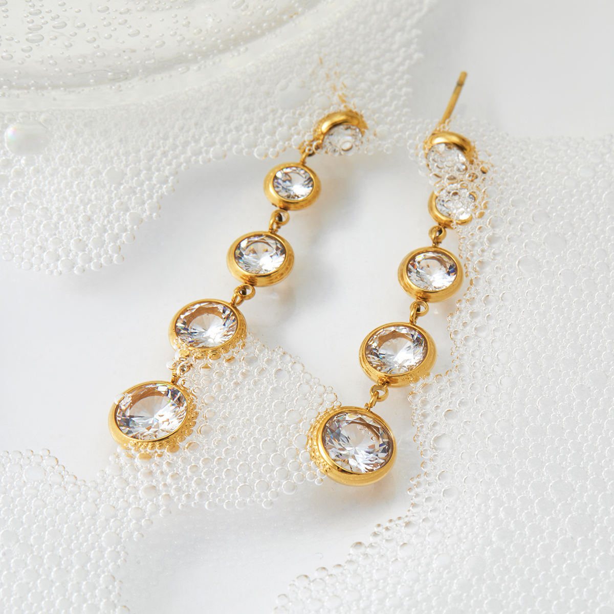 Aquabliss Stainless Steel Graduated Cubic Zirconia Long Drop Earrings