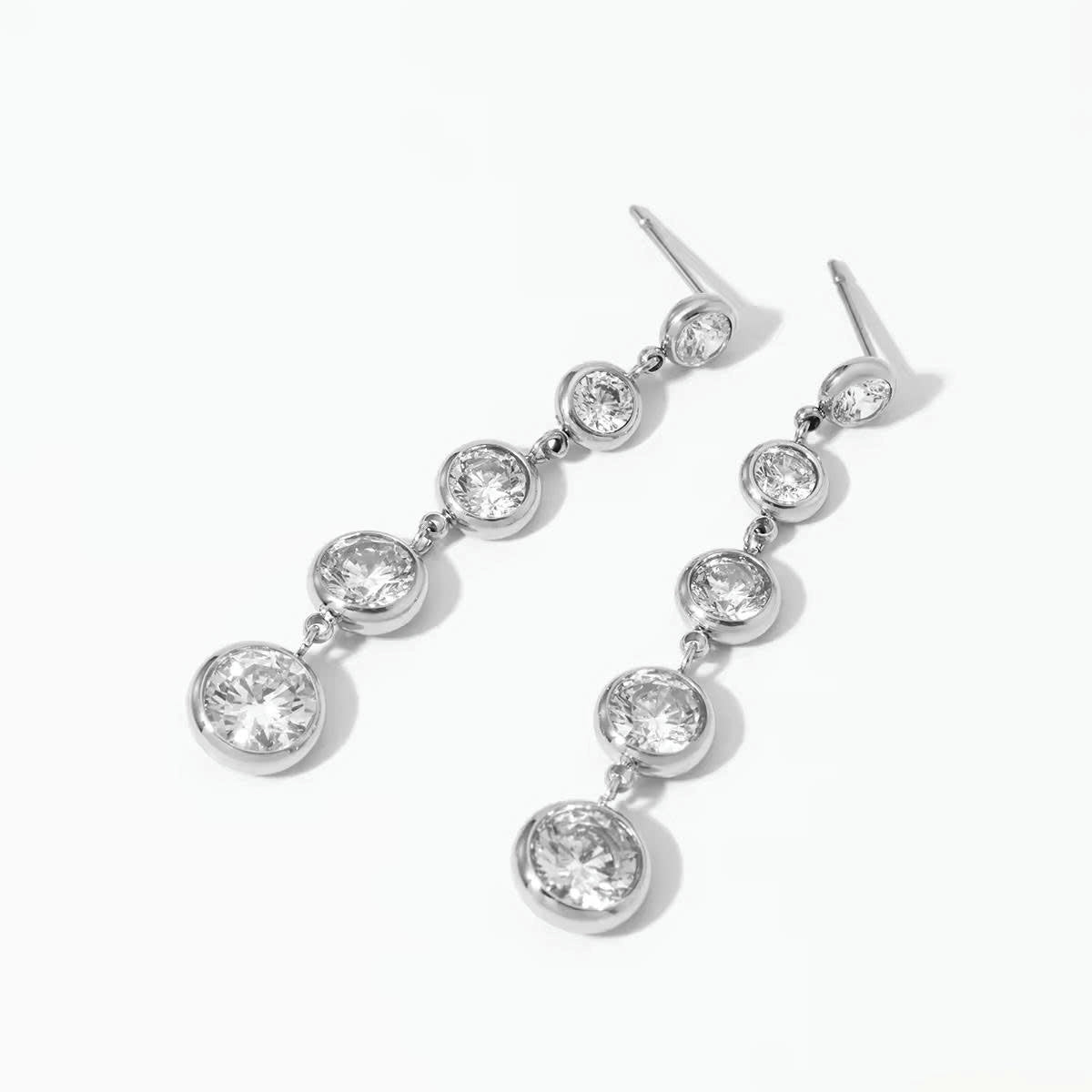Aquabliss Stainless Steel Graduated Cubic Zirconia Long Drop Earrings