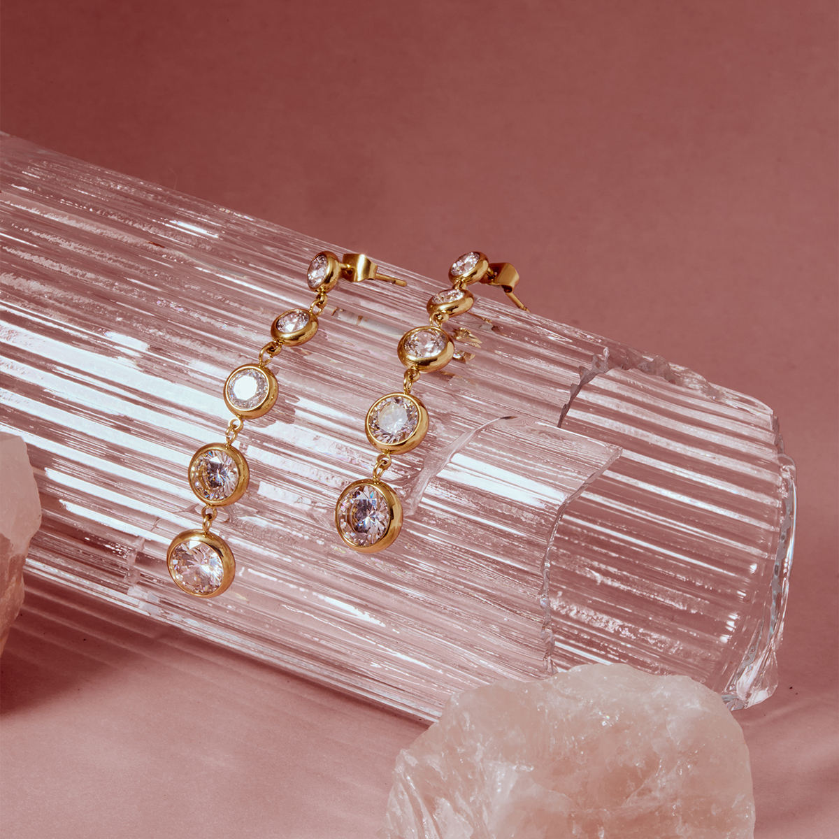 Aquabliss Stainless Steel Graduated Cubic Zirconia Long Drop Earrings
