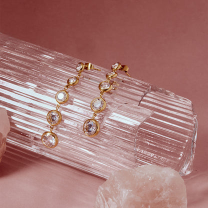 Aquabliss Stainless Steel Graduated Cubic Zirconia Long Drop Earrings