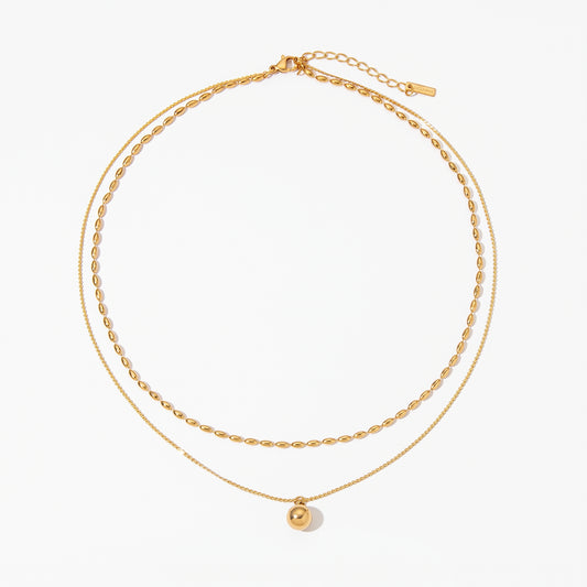 Aquabliss Double Layer Gold-Tone Stainless Steel Ball Pendant Necklace