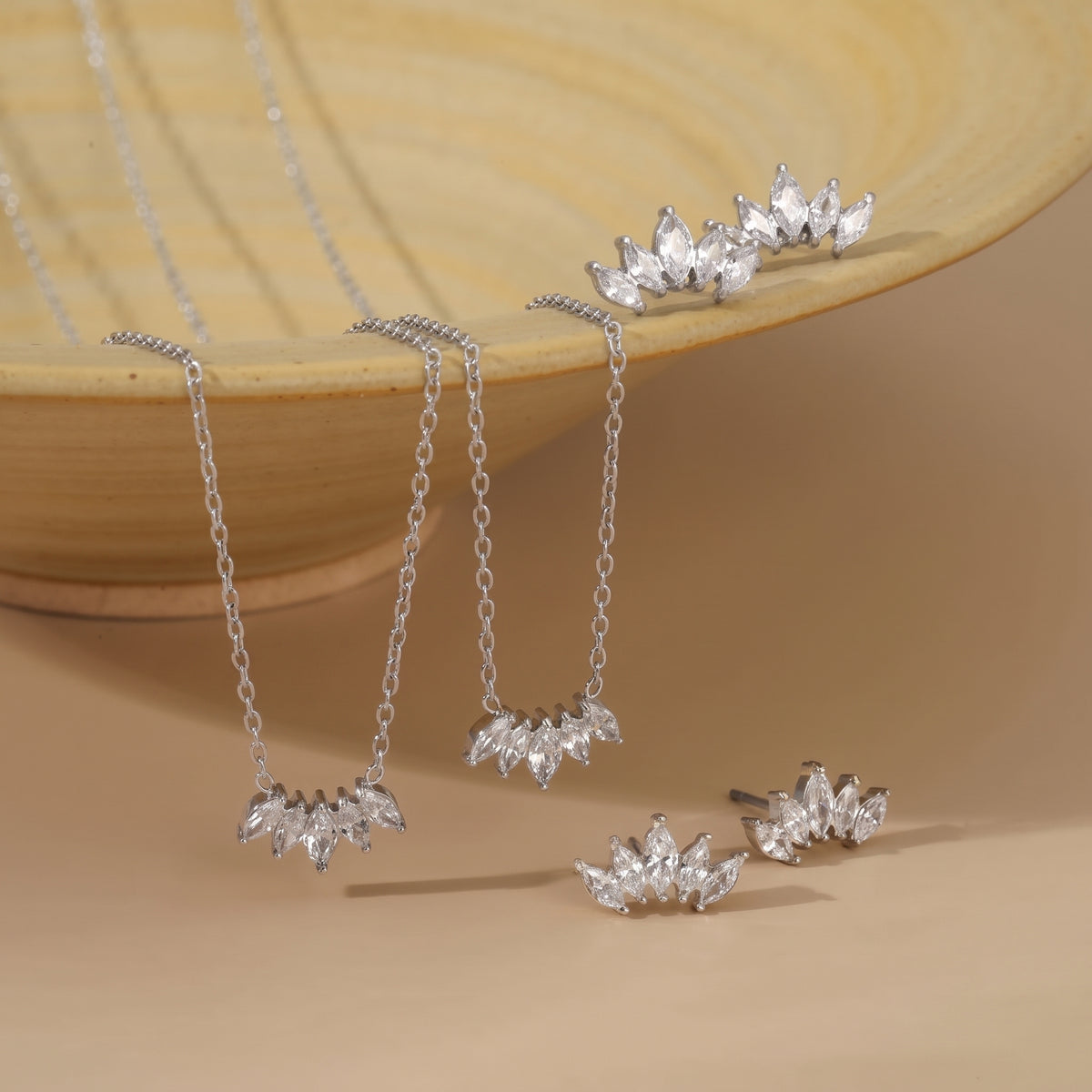 Aquabliss Silver-Tone Stainless Steel Marquise Cubic Zirconia Crown Stud Earrings