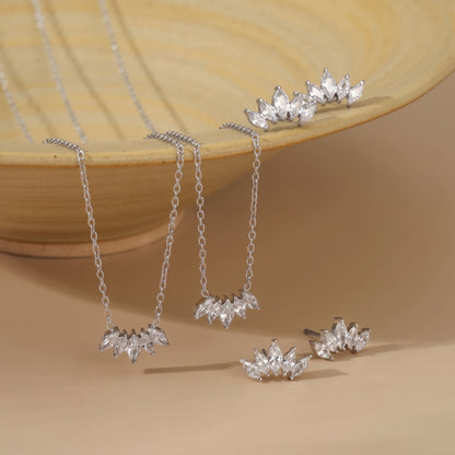 Aquabliss Silver-Tone Stainless Steel Marquise Cubic Zirconia Crown Stud Earrings