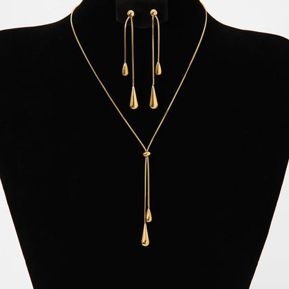 Aquabliss Gold-Tone Stainless Steel Double Teardrop Dangle Earrings