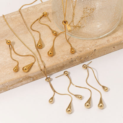 Aquabliss Gold-Tone Stainless Steel Double Teardrop Dangle Earrings