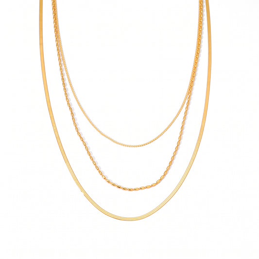 Aquabliss Dainty Triple Layer Gold-Tone Stainless Steel Chain Necklace