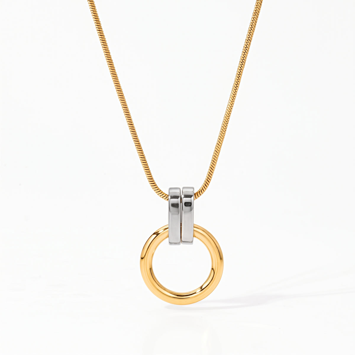 Aquabliss Two-Tone Stainless Steel Open Circle Pendant Necklace