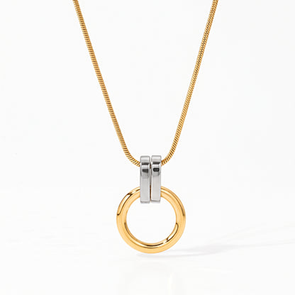 Aquabliss Two-Tone Stainless Steel Open Circle Pendant Necklace