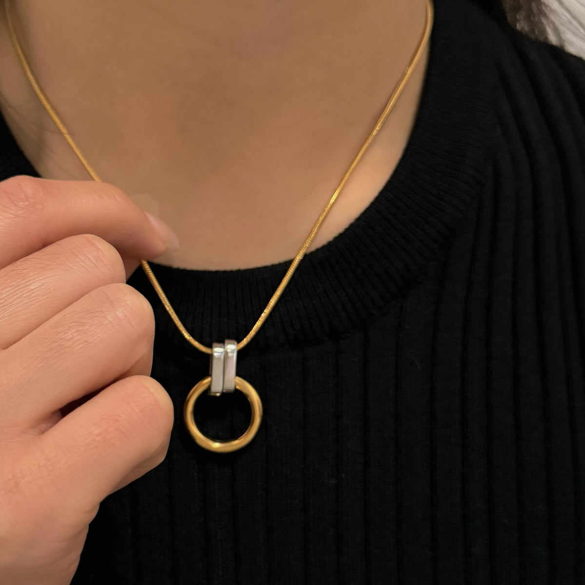 Aquabliss Two-Tone Stainless Steel Open Circle Pendant Necklace