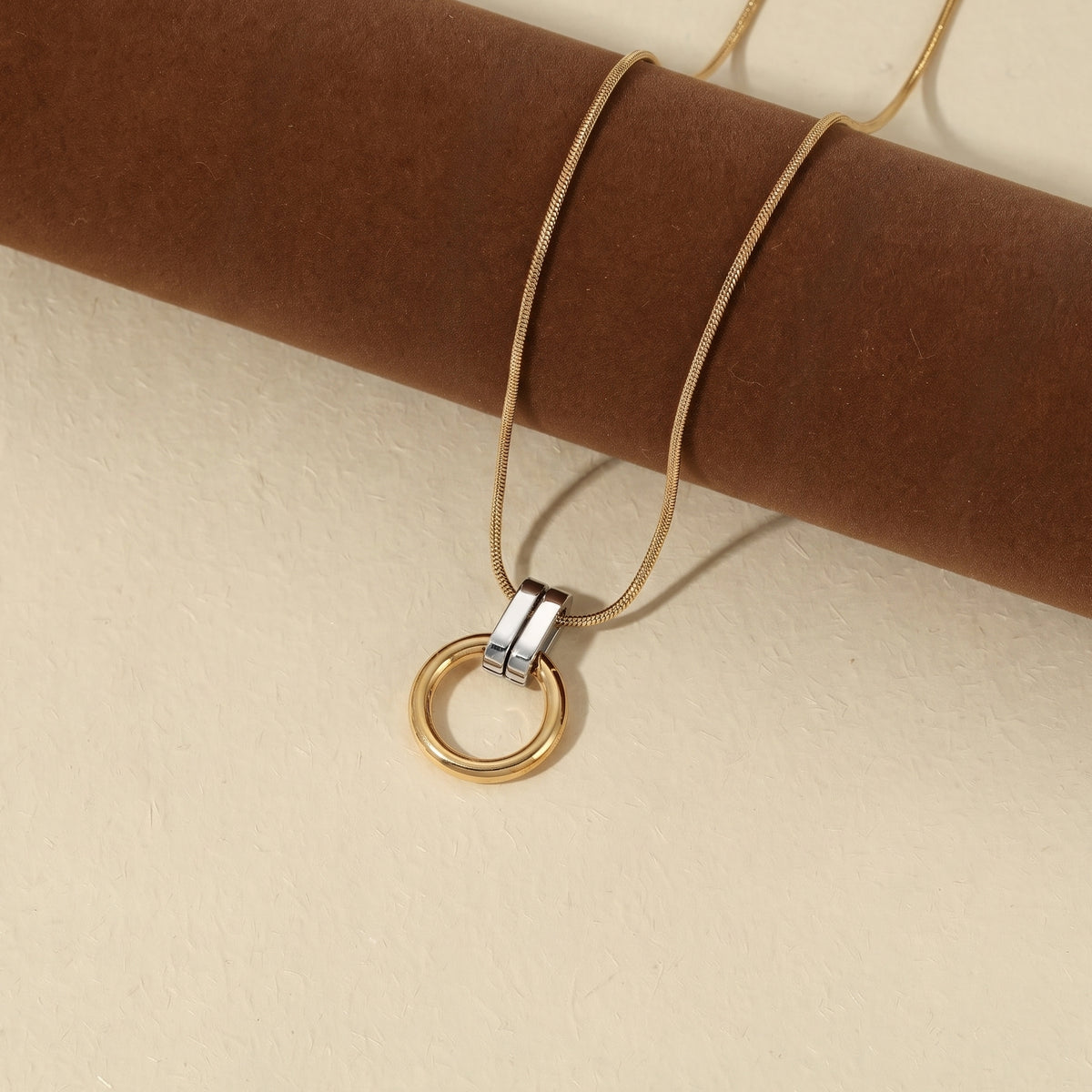 Aquabliss Two-Tone Stainless Steel Open Circle Pendant Necklace