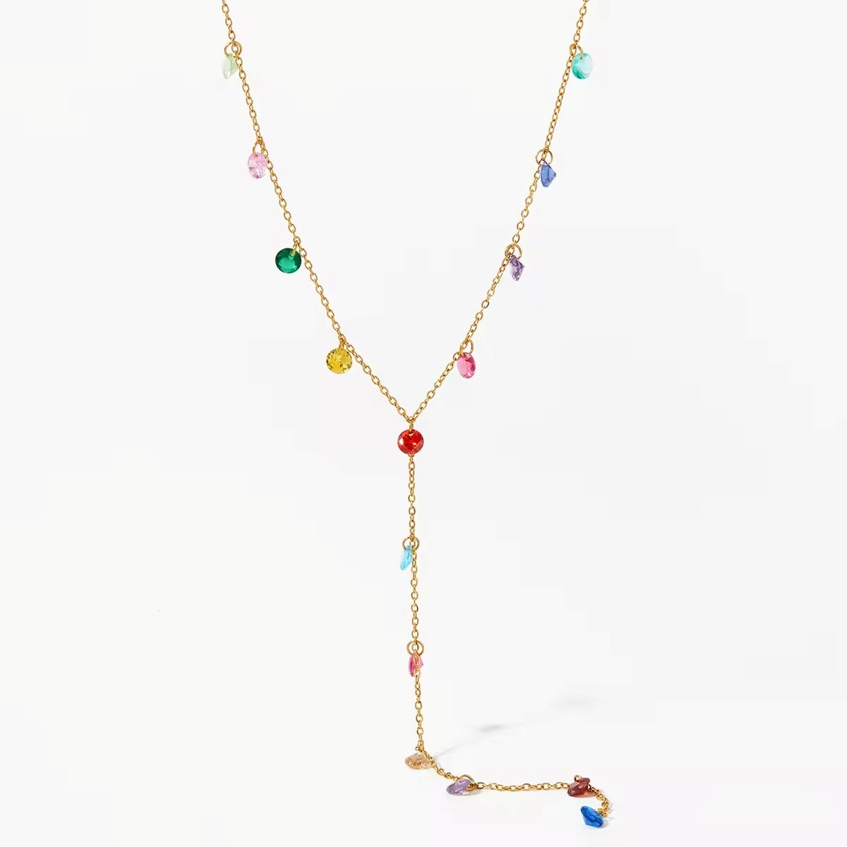 Aquabliss Dainty Gold-Tone Stainless Steel Colorful Cubic Zirconia Lariat Y-Necklace