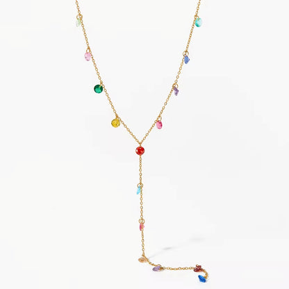 Aquabliss Dainty Gold-Tone Stainless Steel Colorful Cubic Zirconia Lariat Y-Necklace