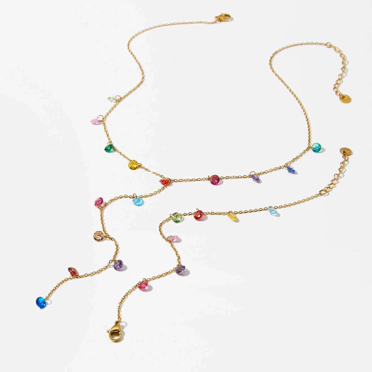 Aquabliss Dainty Gold-Tone Stainless Steel Colorful Cubic Zirconia Lariat Y-Necklace