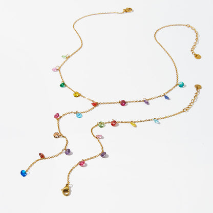 Aquabliss Dainty Gold-Tone Stainless Steel Colorful Cubic Zirconia Lariat Y-Necklace