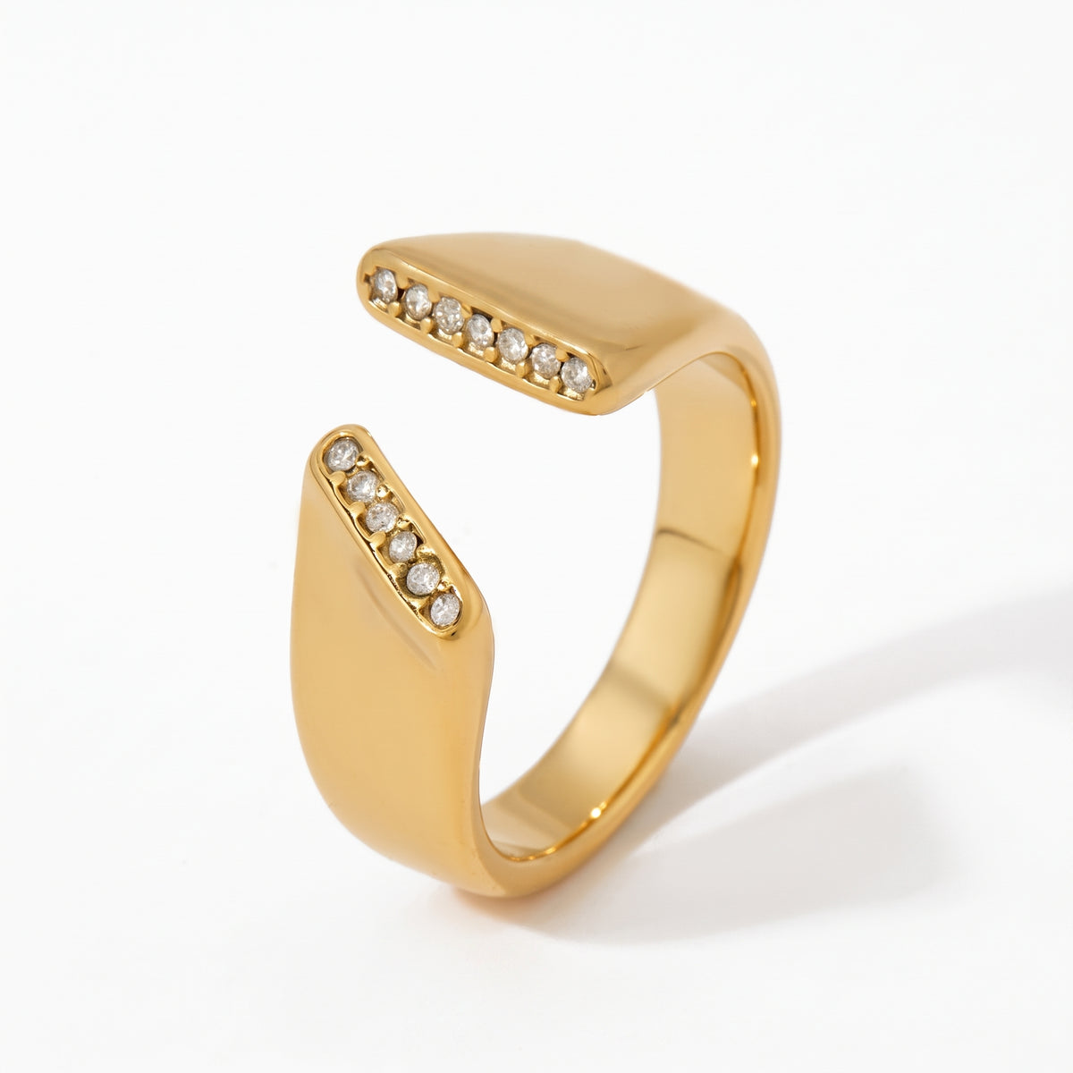 Aquabliss Chunky Stainless Steel Cubic Zirconia Edge Open Statement Ring
