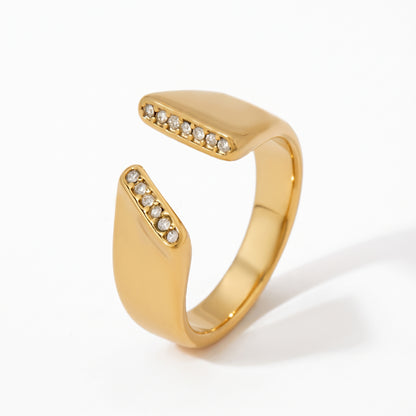 Aquabliss Chunky Stainless Steel Cubic Zirconia Edge Open Statement Ring