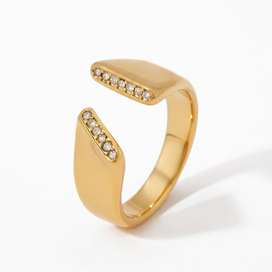 Aquabliss Chunky Stainless Steel Cubic Zirconia Edge Open Statement Ring
