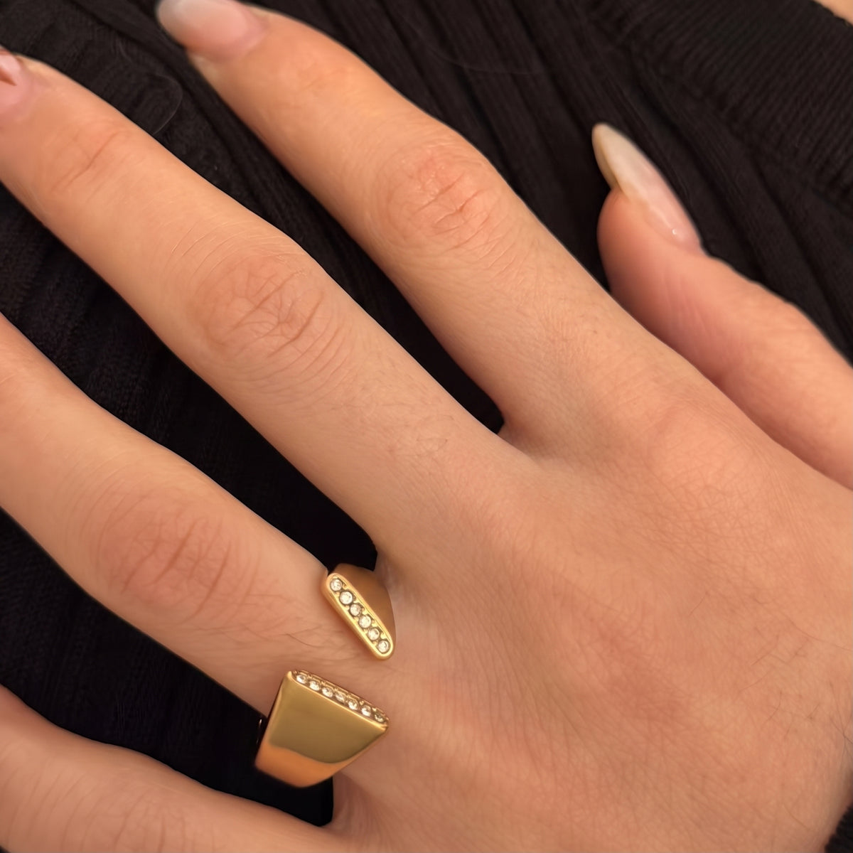 Aquabliss Chunky Stainless Steel Cubic Zirconia Edge Open Statement Ring