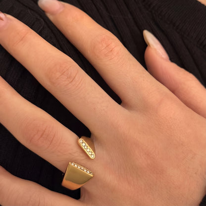 Aquabliss Chunky Stainless Steel Cubic Zirconia Edge Open Statement Ring