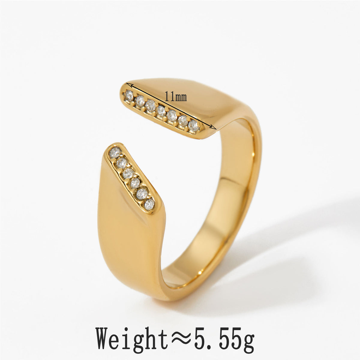 Aquabliss Chunky Stainless Steel Cubic Zirconia Edge Open Statement Ring