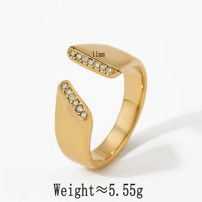 Aquabliss Chunky Stainless Steel Cubic Zirconia Edge Open Statement Ring