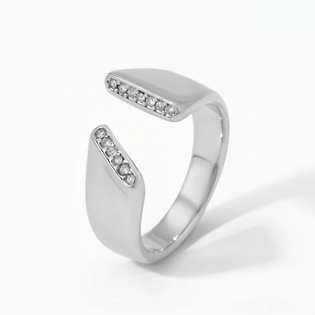 Aquabliss Chunky Stainless Steel Cubic Zirconia Edge Open Statement Ring