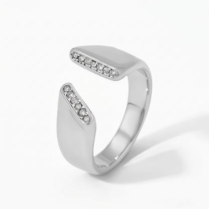 Aquabliss Chunky Stainless Steel Cubic Zirconia Edge Open Statement Ring