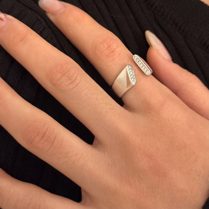 Aquabliss Chunky Stainless Steel Cubic Zirconia Edge Open Statement Ring