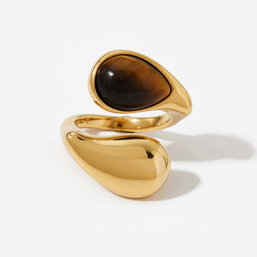 Aquabliss Gold-Tone Stainless Steel Tiger Eye Open Ring