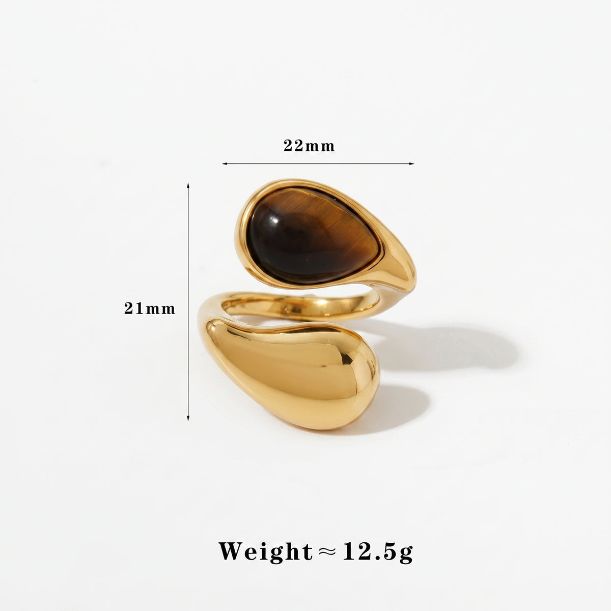 Aquabliss Gold-Tone Stainless Steel Tiger Eye Open Ring