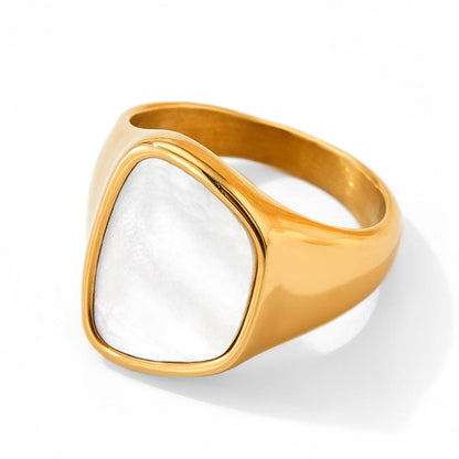 Aquabliss Gold-Tone Stainless Steel Shell Signet Ring