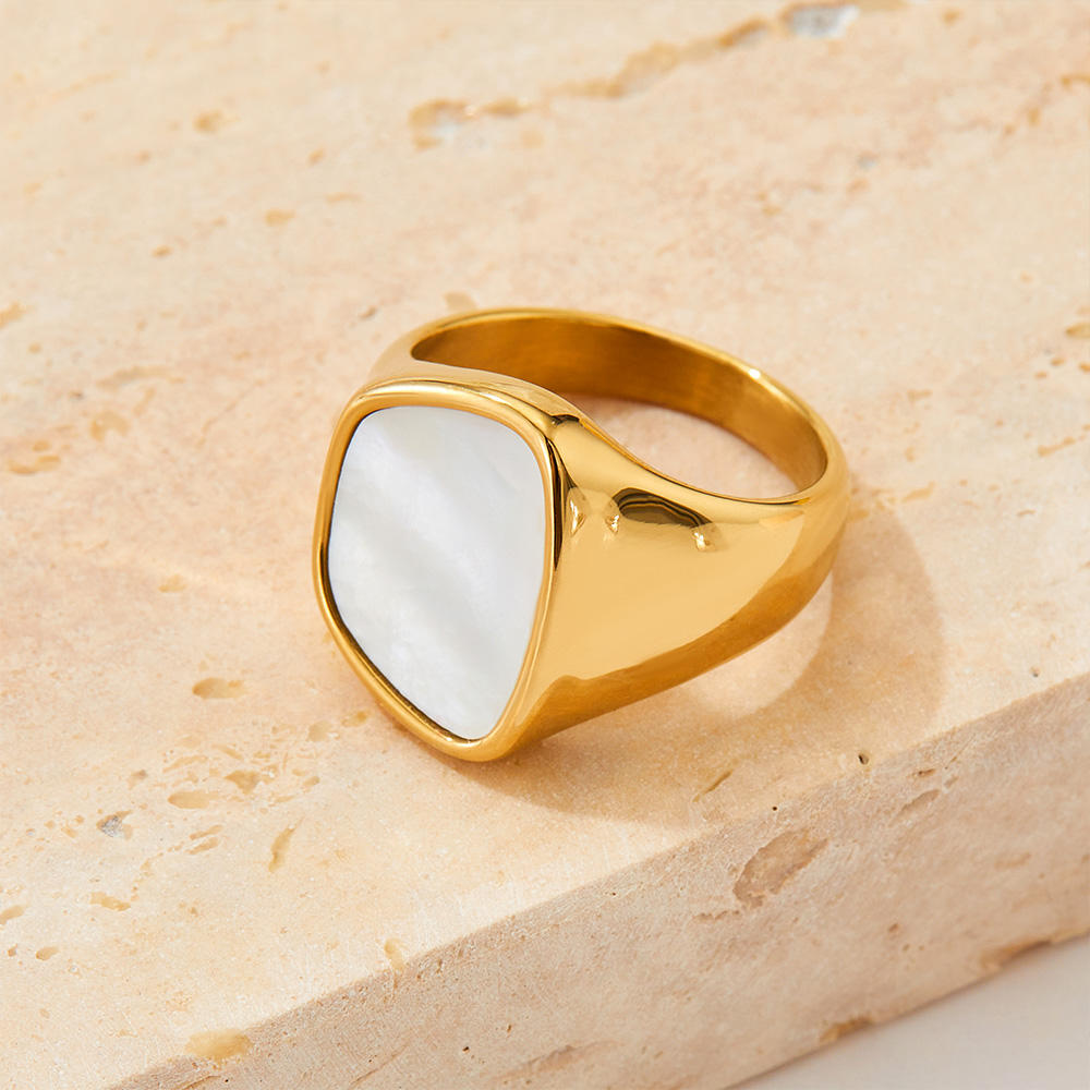 Aquabliss Gold-Tone Stainless Steel Shell Signet Ring