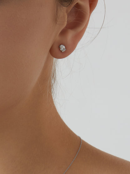 Diamonbliss Platinum Plated Sterling Silver Solitaire Oval cut Stud Earrings| 1 cttw