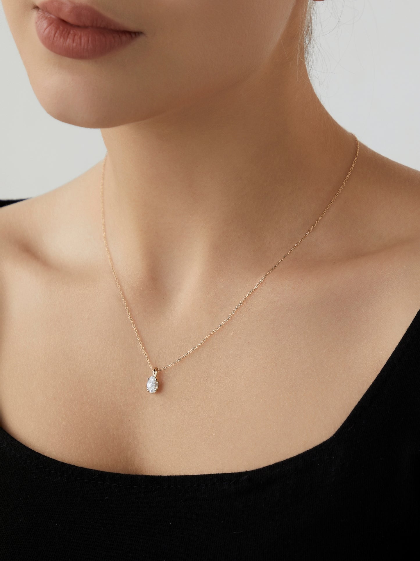 Diamonbliss Yellow Gold Plated Sterling Silver Solitaire Oval cut Pendant Necklace| 1 cttw
