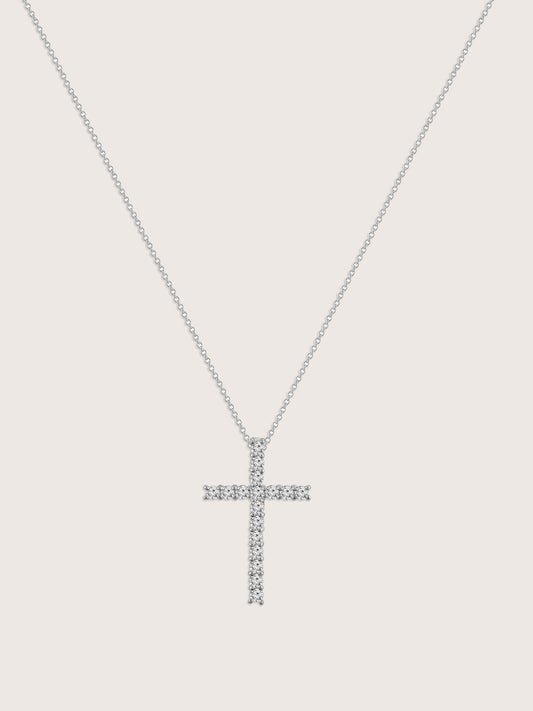 DIAMONBLISS Sterling Silver Cubic Zirconia Cross Pendant with Chain