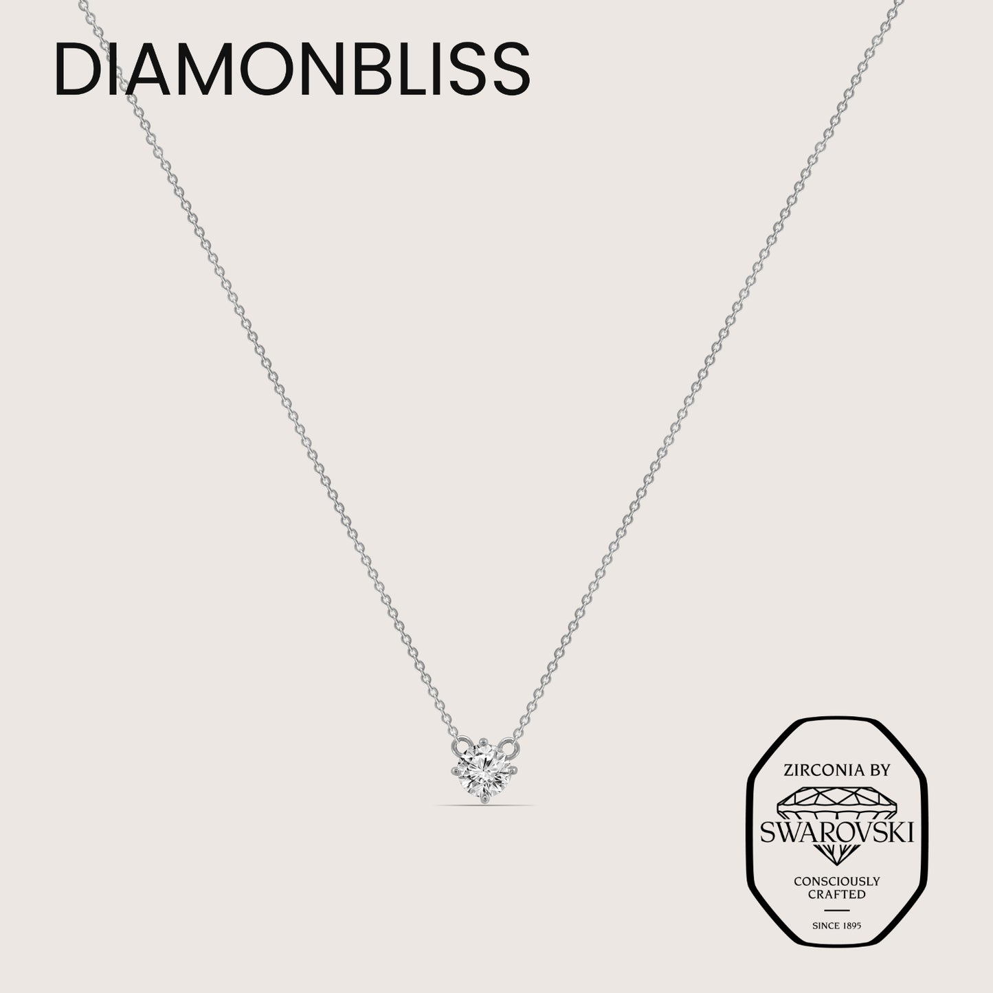 DIAMONBLISS Silver-tone Brass Round cut Solitiare Pendant Necklace| Embellished with Swarovski® Zirconia| 1 cttw