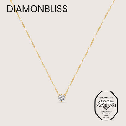 DIAMONBLISS Yellow-tone Brass Round cut Solitiare Pendant Necklace| Embellished with Swarovski® Zirconia| 1 cttw