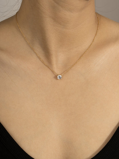 DIAMONBLISS Yellow-tone Brass Round cut Solitiare Pendant Necklace| Embellished with Swarovski® Zirconia| 1 cttw