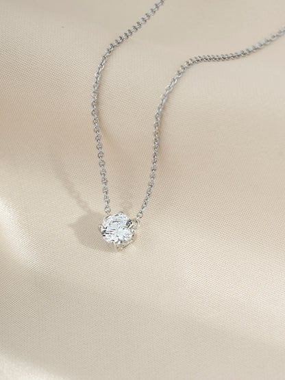 DIAMONBLISS Silver-tone Brass Round cut Solitiare Pendant Necklace| Embellished with Swarovski® Zirconia| 1 cttw