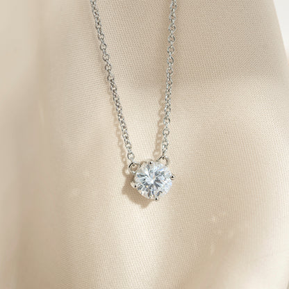 DIAMONBLISS Silver-tone Brass Round cut Solitiare Pendant Necklace| Embellished with Swarovski® Zirconia| 1 cttw