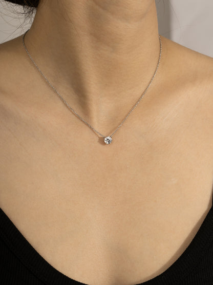 DIAMONBLISS Silver-tone Brass Round cut Solitiare Pendant Necklace| Embellished with Swarovski® Zirconia| 1 cttw