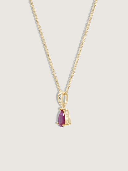 Pear Cut Created Ruby With Lab Grown Diamond Accent Pendant Necklace