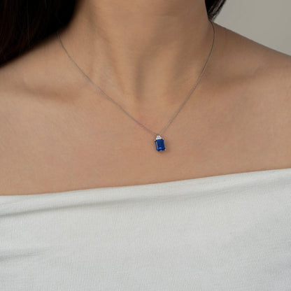 Emerald Cut Created Sapphire With Lab Grown Diamond Accent Octagon Pendant Necklace