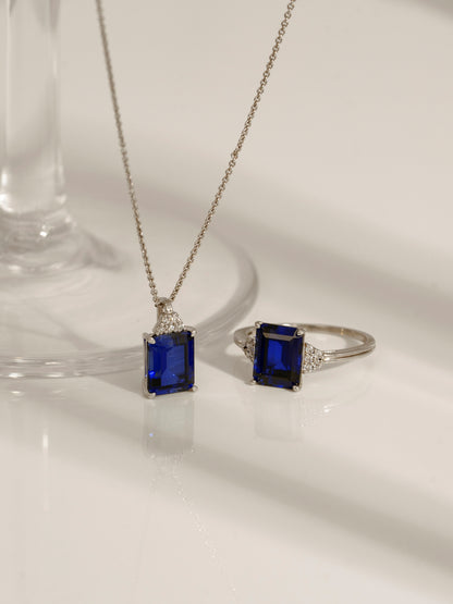 Emerald Cut Created Sapphire With Lab Grown Diamond Accent Octagon Cocktail Ring