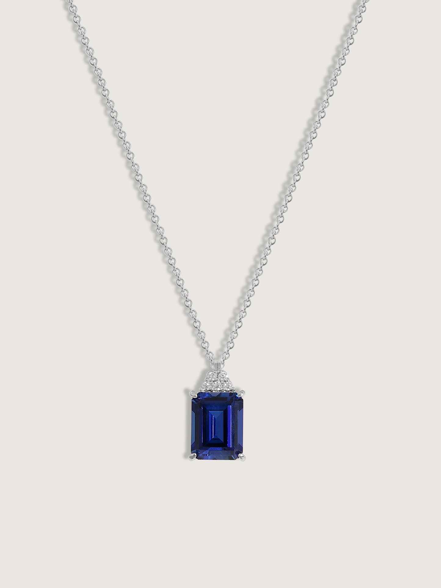 Emerald Cut Created Sapphire With Lab Grown Diamond Accent Octagon Pendant Necklace