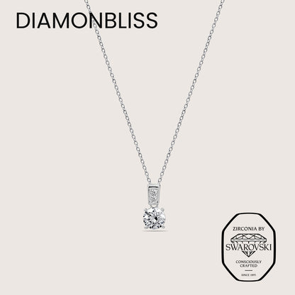 DIAMONBLISS Silver-tone Brass Round cut Solitiare Drop Pendant Necklace| Embellished with Swarovski® Zirconia| 1.5 cttws
